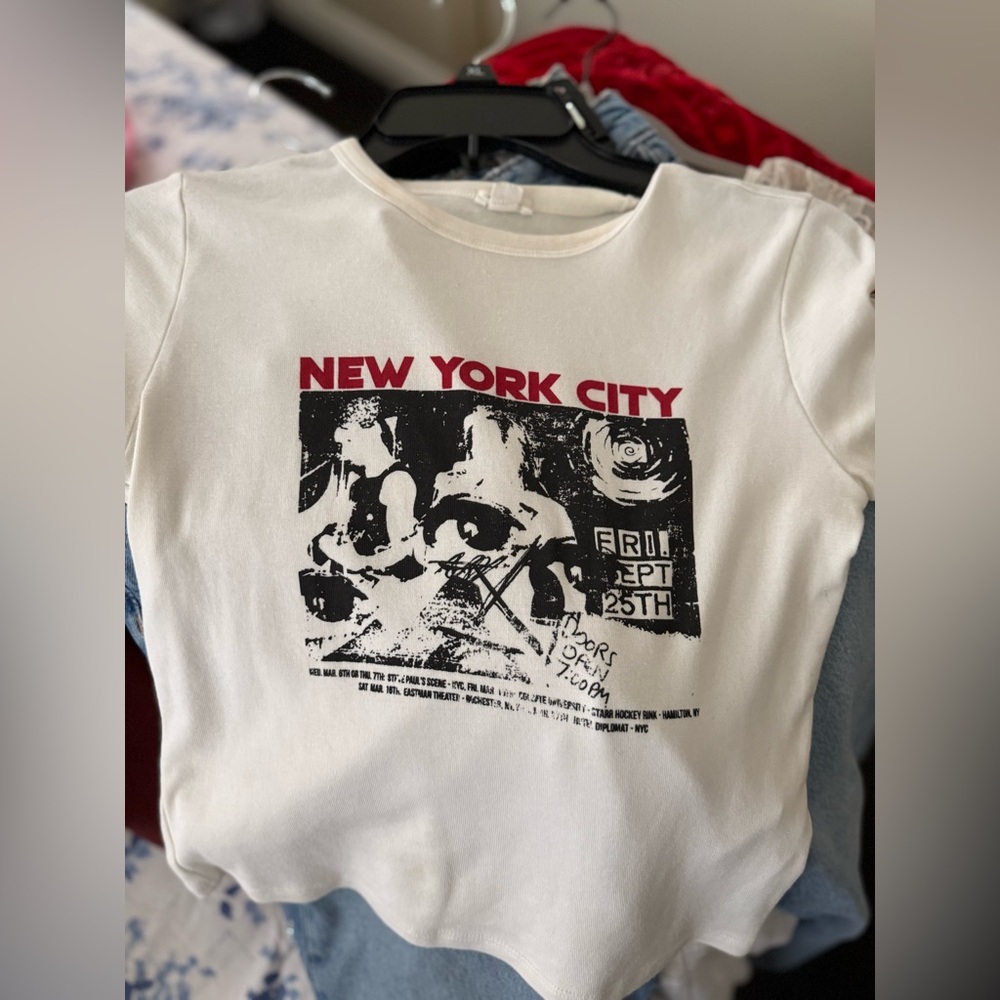 Garage White and Black Crop Top with Urban Graphic